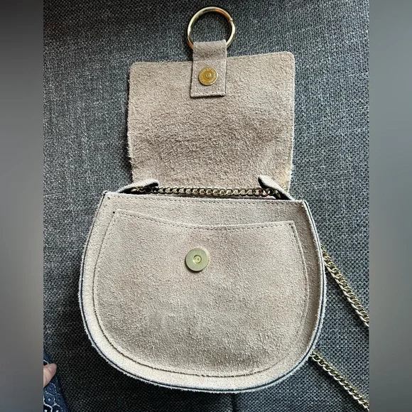 Suede taupe crossbody/shoulder leather bag - Picture 2 of 5